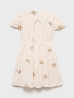 Mango Kids' Tiramisu Cotton-Linen Embroidered Dress, Natural White - view 2, Natural White
