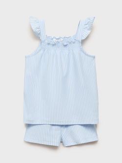 Mango Kids' Zulib Stripe Cotton Pyjamas, Light Pastel Blue, Light Pastel Blue