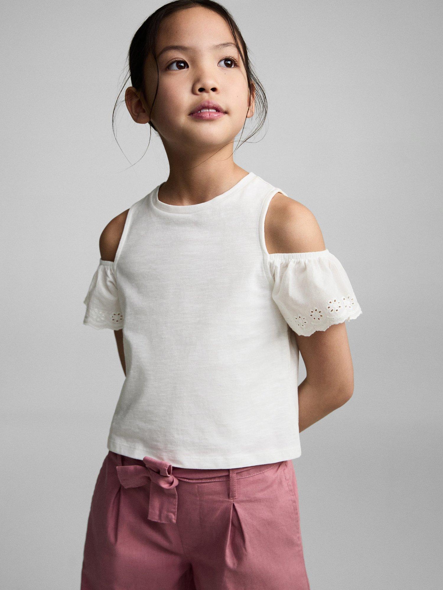 Mango Kids' Cotton Drop Shoulder T-Shirt, Natural White