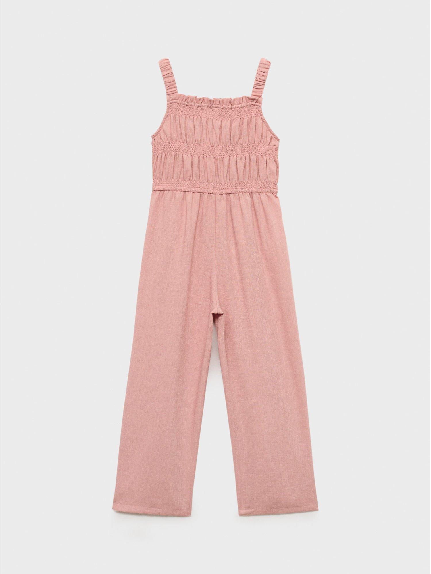 Product image 2 of 4, which shows Mango Kids' Ruched Wide Strap Jumpsuit, Pink, 10 years