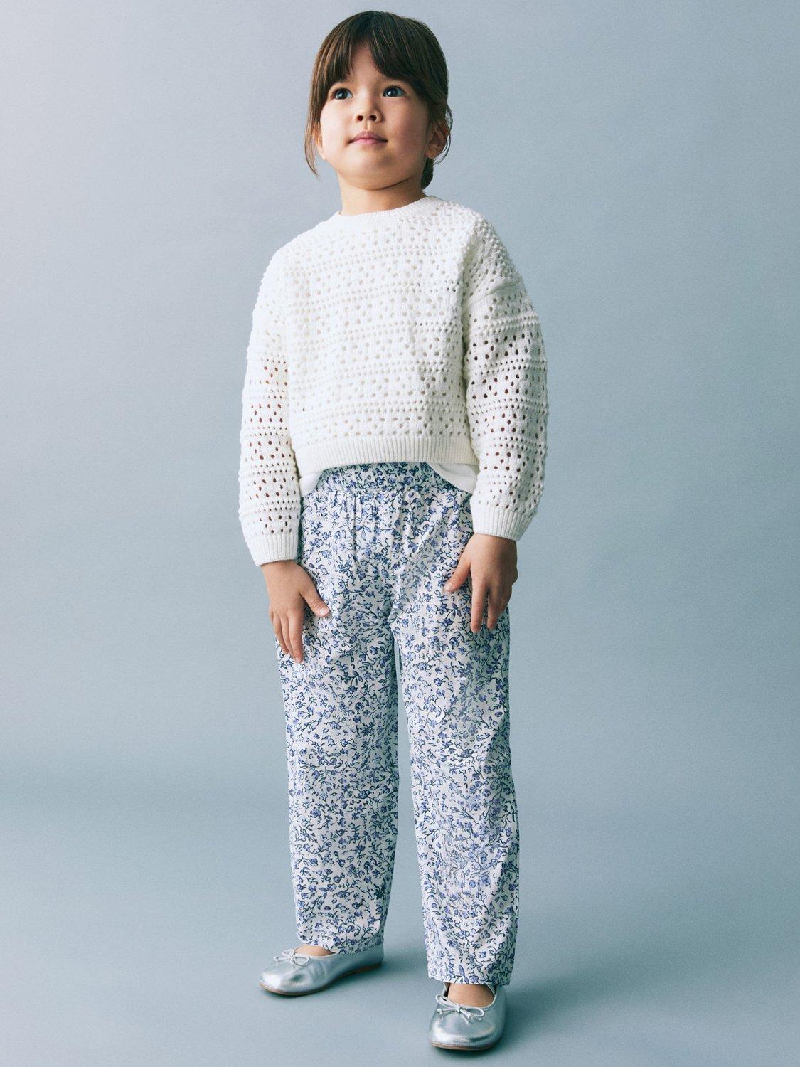 Product image 1 of 5, which shows Mango Kids' Gadeap Floral Trousers, White, 12-18 months