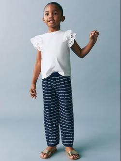 Mango Kids' Ulap Stripe Knit Straight Trousers, Navy, Navy