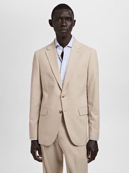 Mango Milan Slim Fit Blazer, Beige, Beige