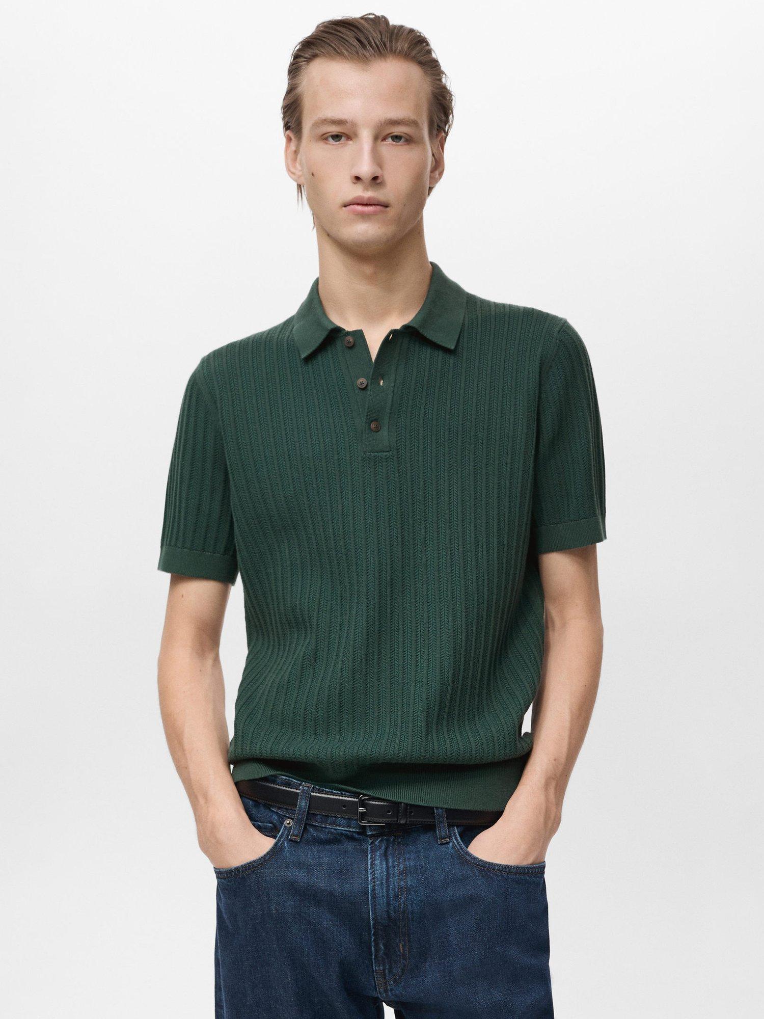 Product image 1 of 8, which shows Mango Freccia Regular Fit Polo Shirt, Dark Green, XL