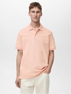 Mango Rea Cotton Regular Fit Polo Shirt, Pastel Pink
