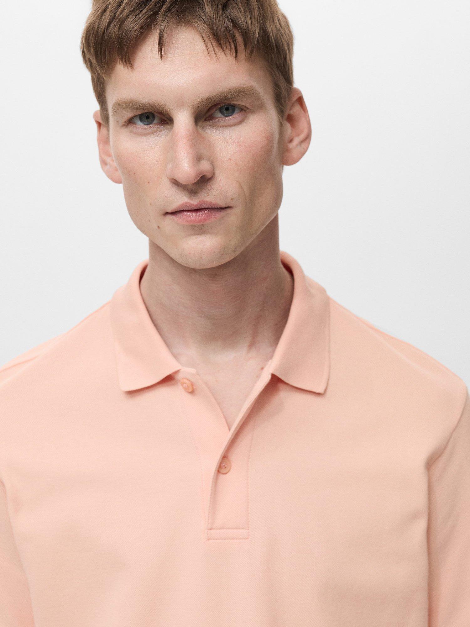 Product image 6 of 8, which shows Mango Rea Cotton Regular Fit Polo Shirt, Pastel Pink, XS