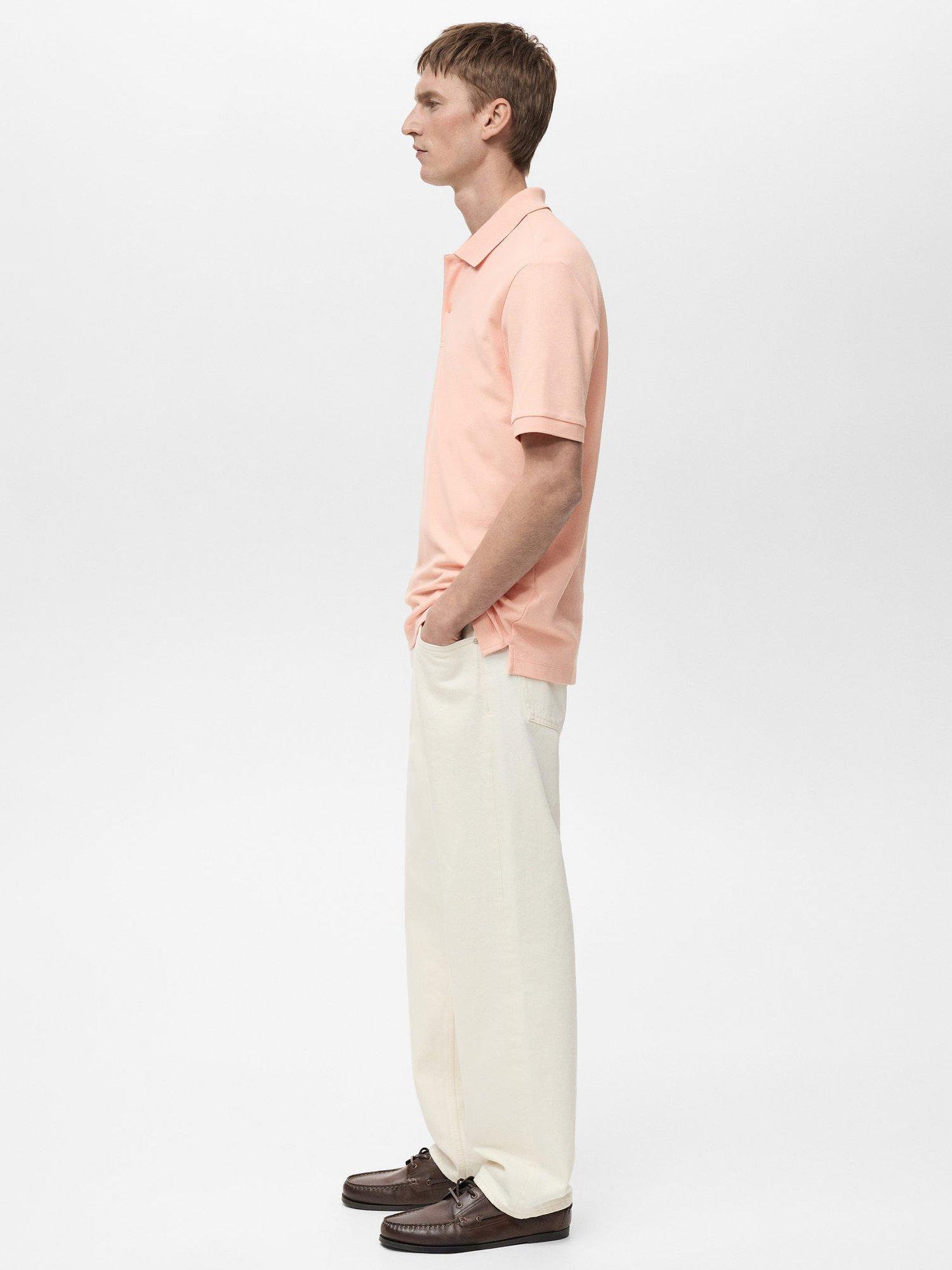 Product image 7 of 8, which shows Mango Rea Cotton Regular Fit Polo Shirt, Pastel Pink, XS