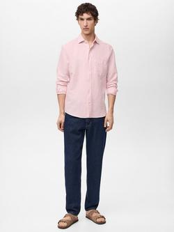 Mango Avispa Linen Cotton Regular Fit Shirt, Lt-Pastel Pink - view 2, Lt-pastel Pink