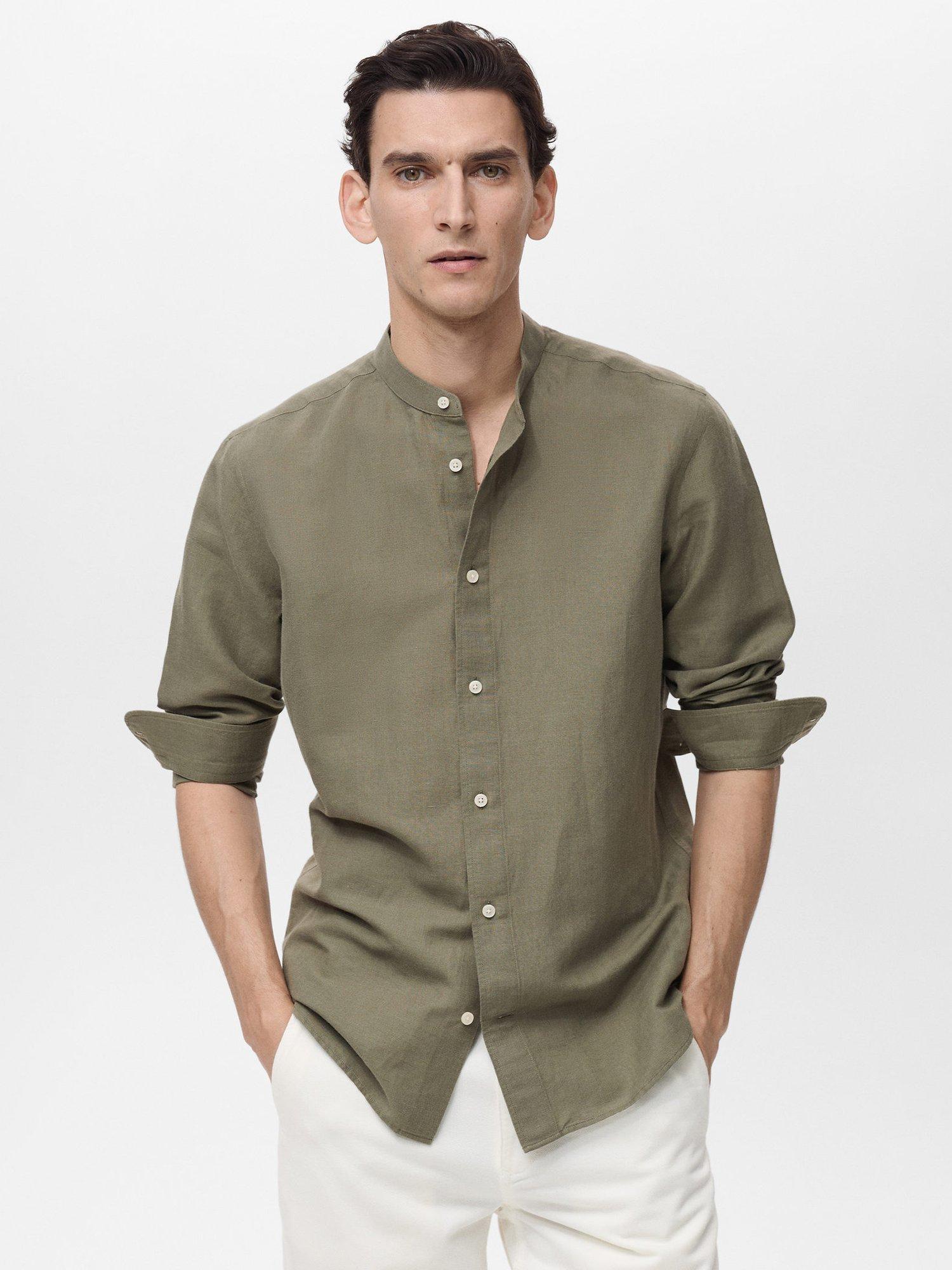 Product image 1 of 9, which shows Mango Chennai Linen Blend Regular Fit Shirt, Khaki, XS