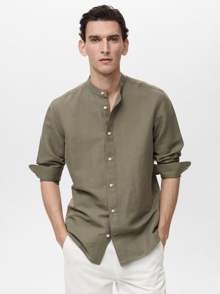 Mango Chennai Linen Blend Regular Fit Shirt, Khaki