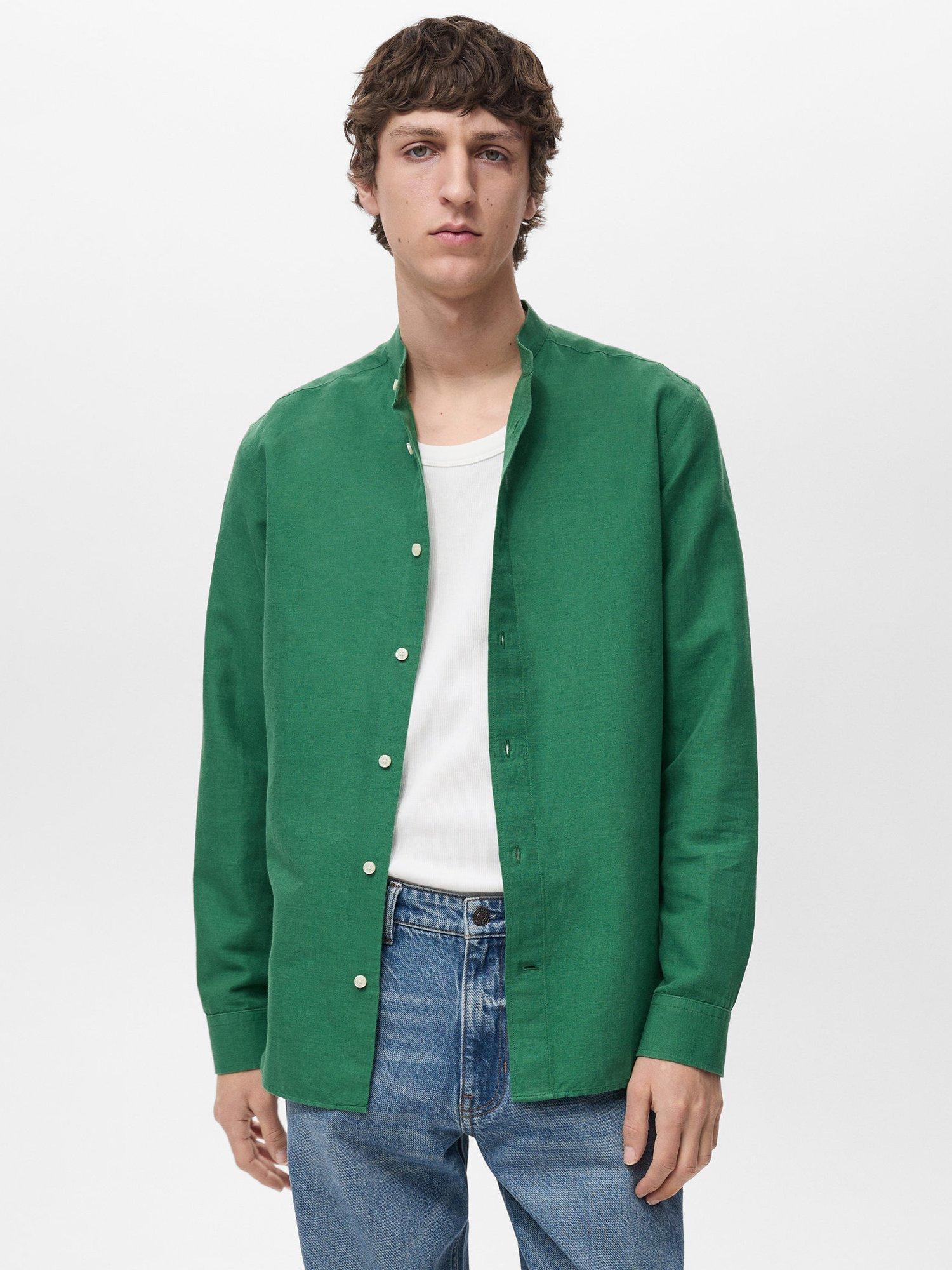 Product image 1 of 8, which shows Mango Chennai Linen Blend Regular Fit Shirt, Green, M