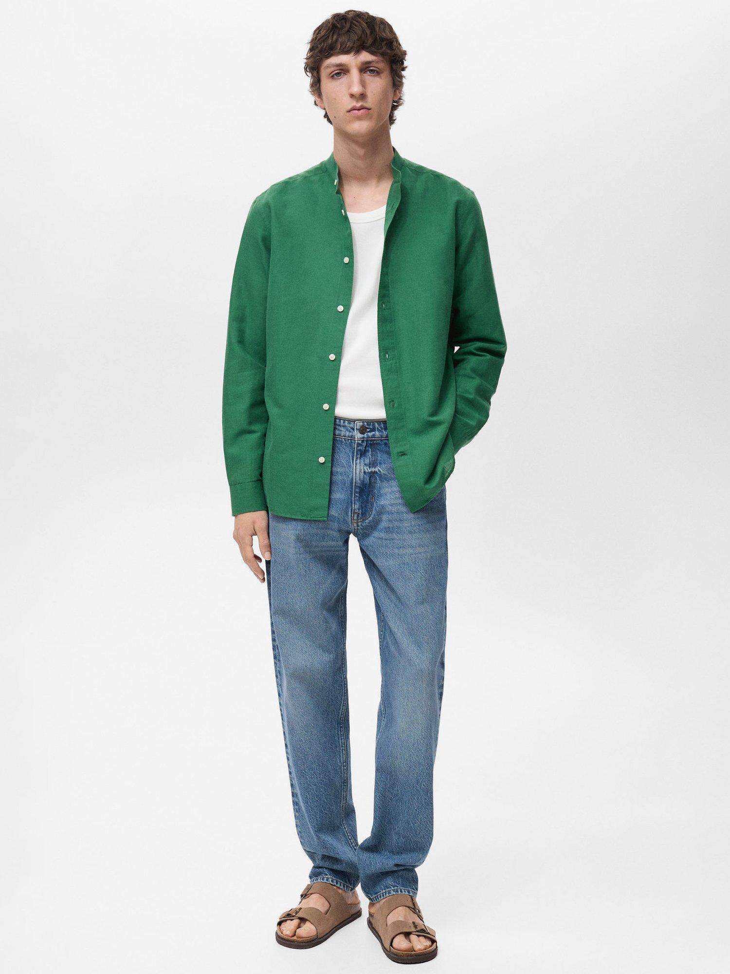 Product image 2 of 8, which shows Mango Chennai Linen Blend Regular Fit Shirt, Green, M