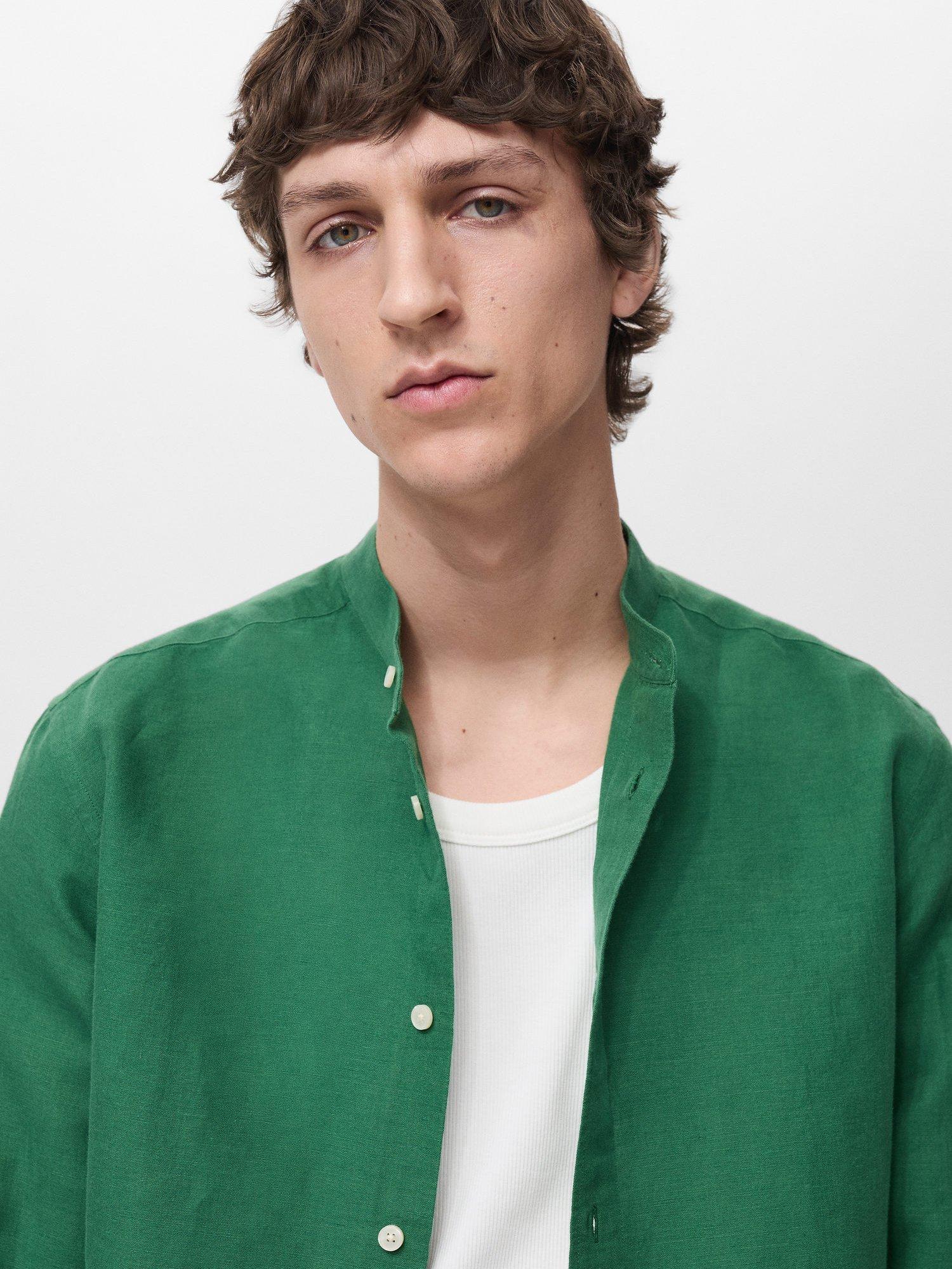 Product image 6 of 8, which shows Mango Chennai Linen Blend Regular Fit Shirt, Green, M