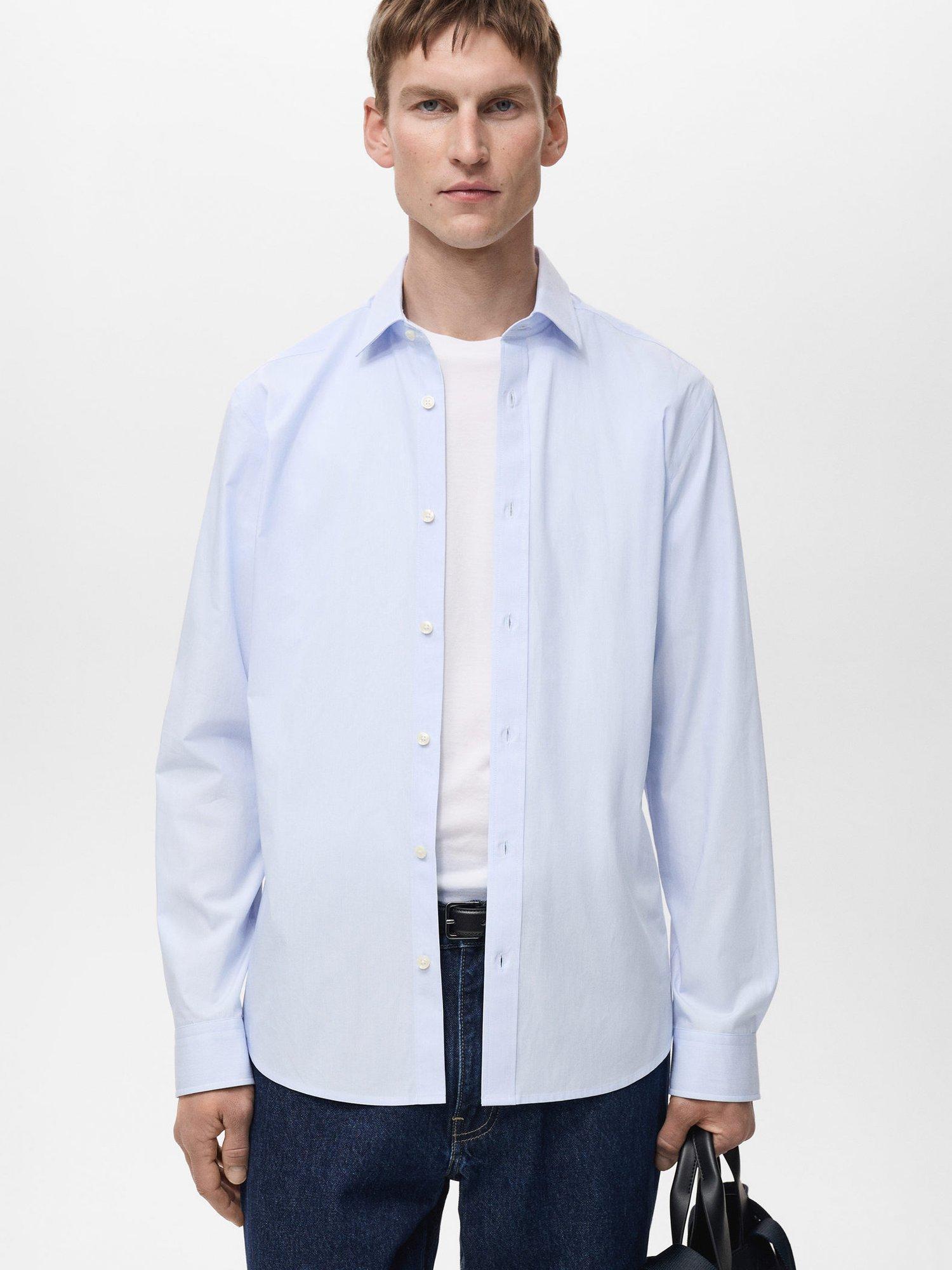 Mango Forte Cotton Slim Fit Shirt, Pastel Blue