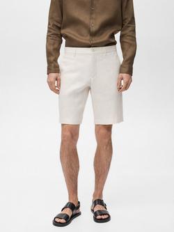 Mango Carp Linen Slim Fit Shorts, White, White
