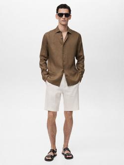 Mango Carp Linen Slim Fit Shorts, White - view 2, White