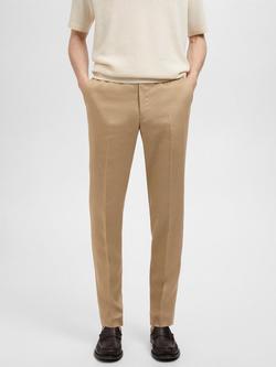Mango Amalfi Linen Slim Trousers, Light Beige, Light Beige