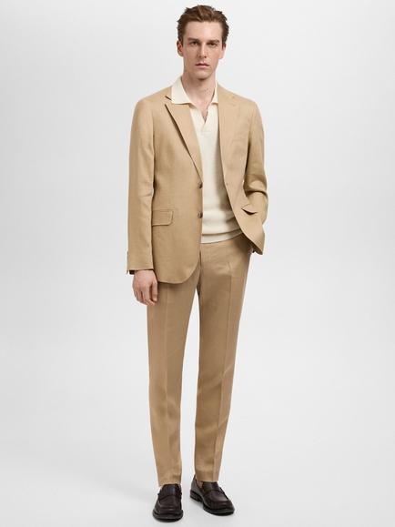 Mango Amalfi Linen Slim Trousers, Light Beige - view 2, Light Beige
