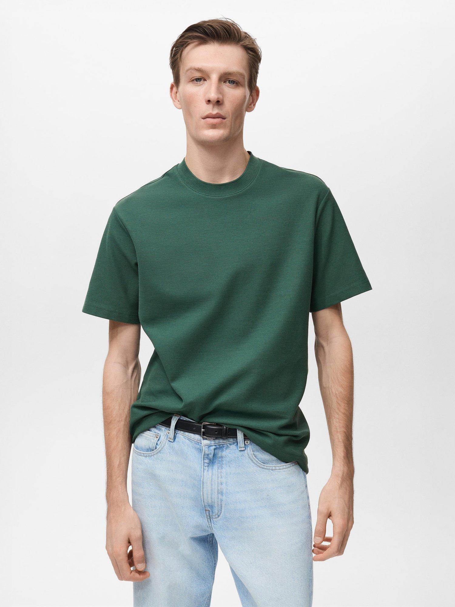 Product image 1 of 8, which shows Mango Gari Regular Fit Crew Neck T-Shirt, Dark Green, L