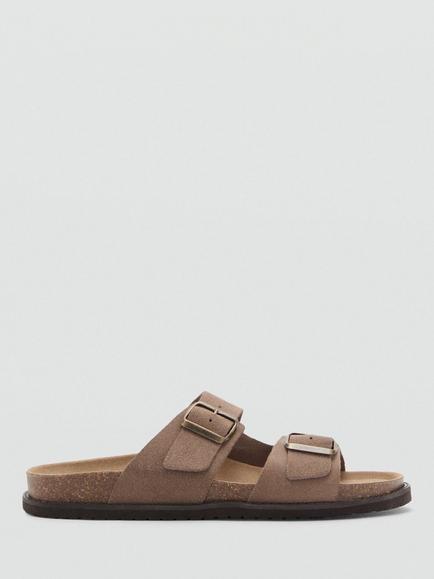 Mango Bio Leather Double Strap Sandals, Medium Brown, Medium Brown