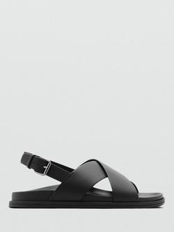 Mango Romana Leather Cross Strap Sandals, Black, Black
