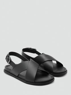 Mango Romana Leather Cross Strap Sandals, Black - view 2, Black
