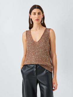 Weekend MaxMara Acaici Sleeveless V Neck Embellished Tank Top, Marron Glace'