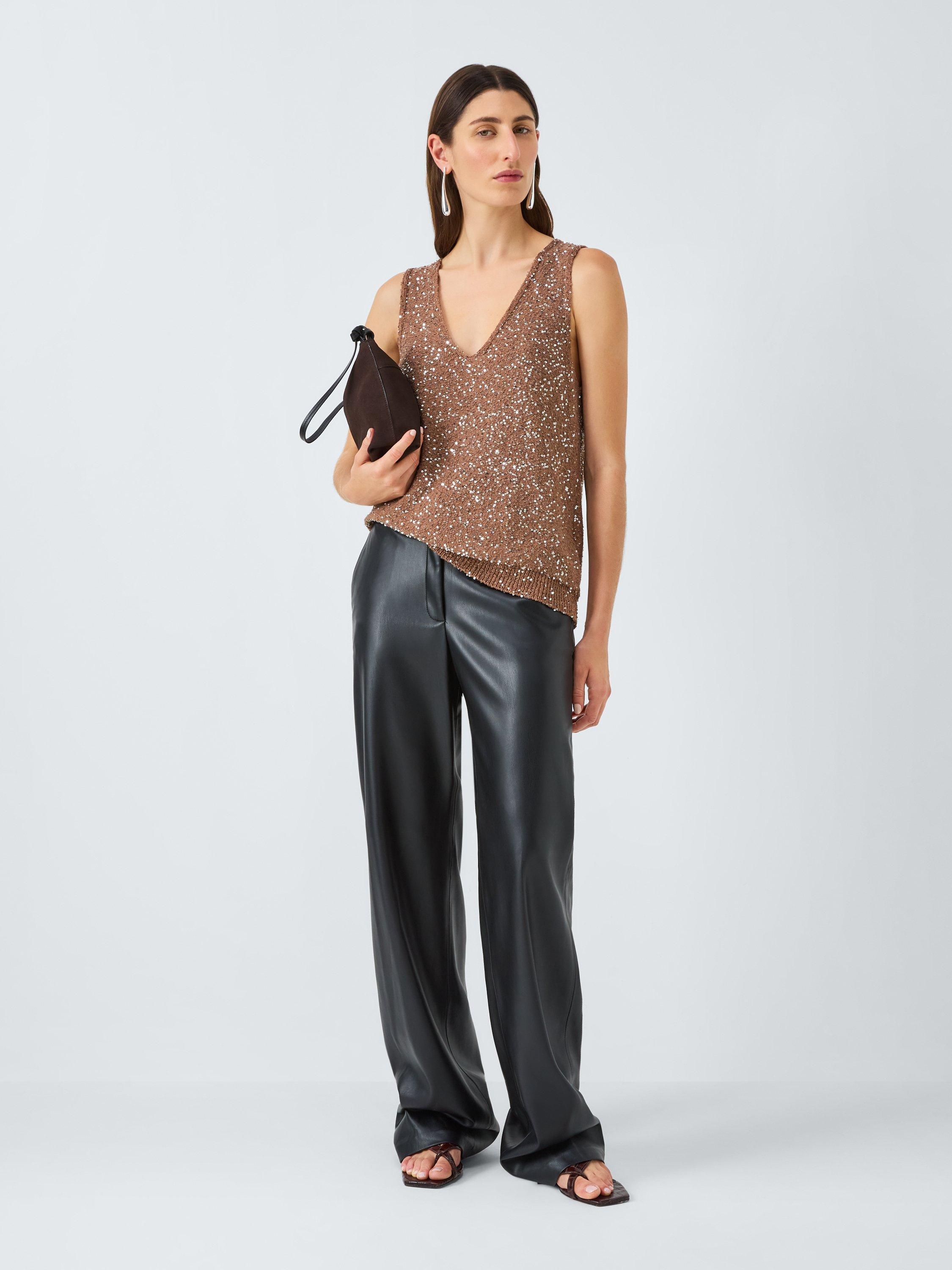 Product image 3 of 6, which shows Weekend MaxMara Acaici Sleeveless V Neck Embellished Tank Top, Marron Glace', S