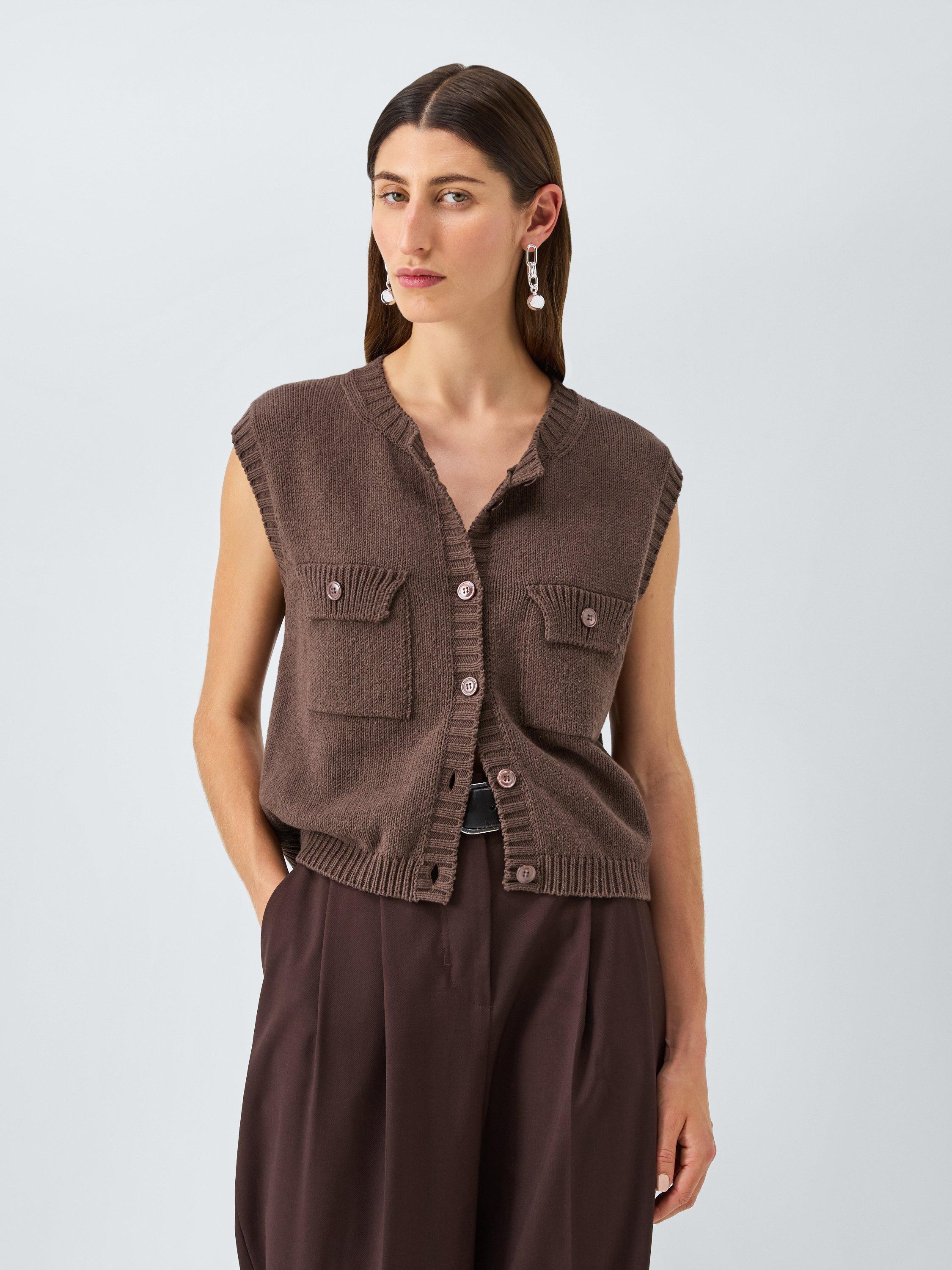 Product image 1 of 6, which shows Weekend MaxMara Caprara Cotton Blend Knit Gilet, Brown, S