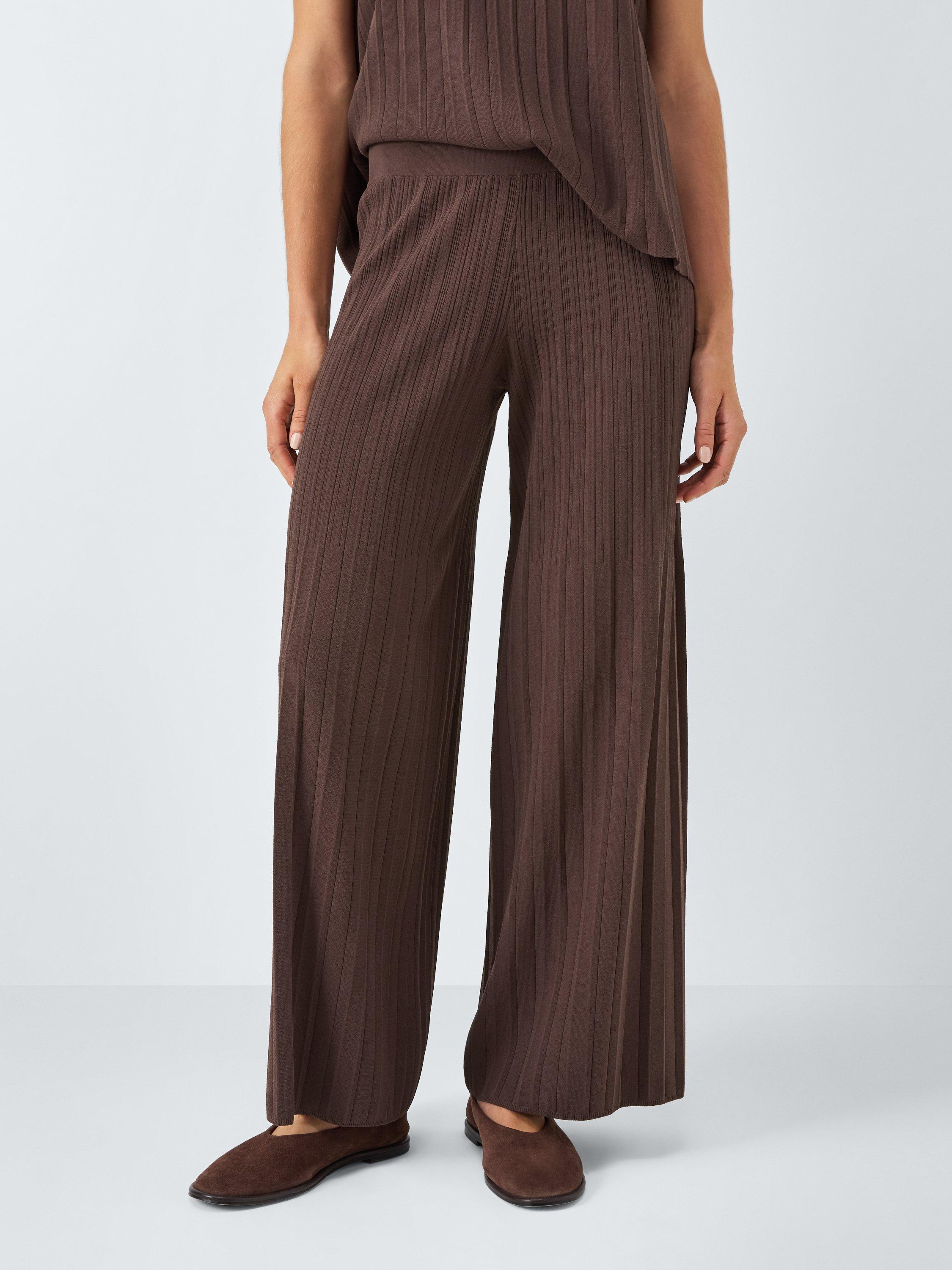 Product image 1 of 6, which shows Weekend MaxMara Superbo Pleated Crop Trousers, Chocolate, S