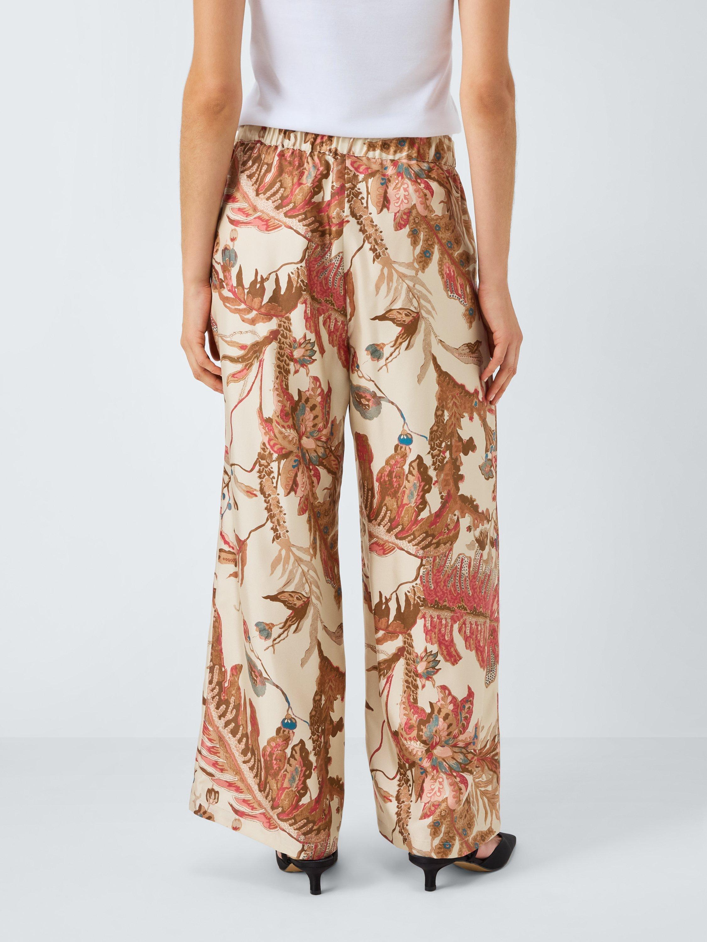Product image 2 of 6, which shows Weekend MaxMara Temide Botanical Pure Silk Trousers, Beige/Multi, 6