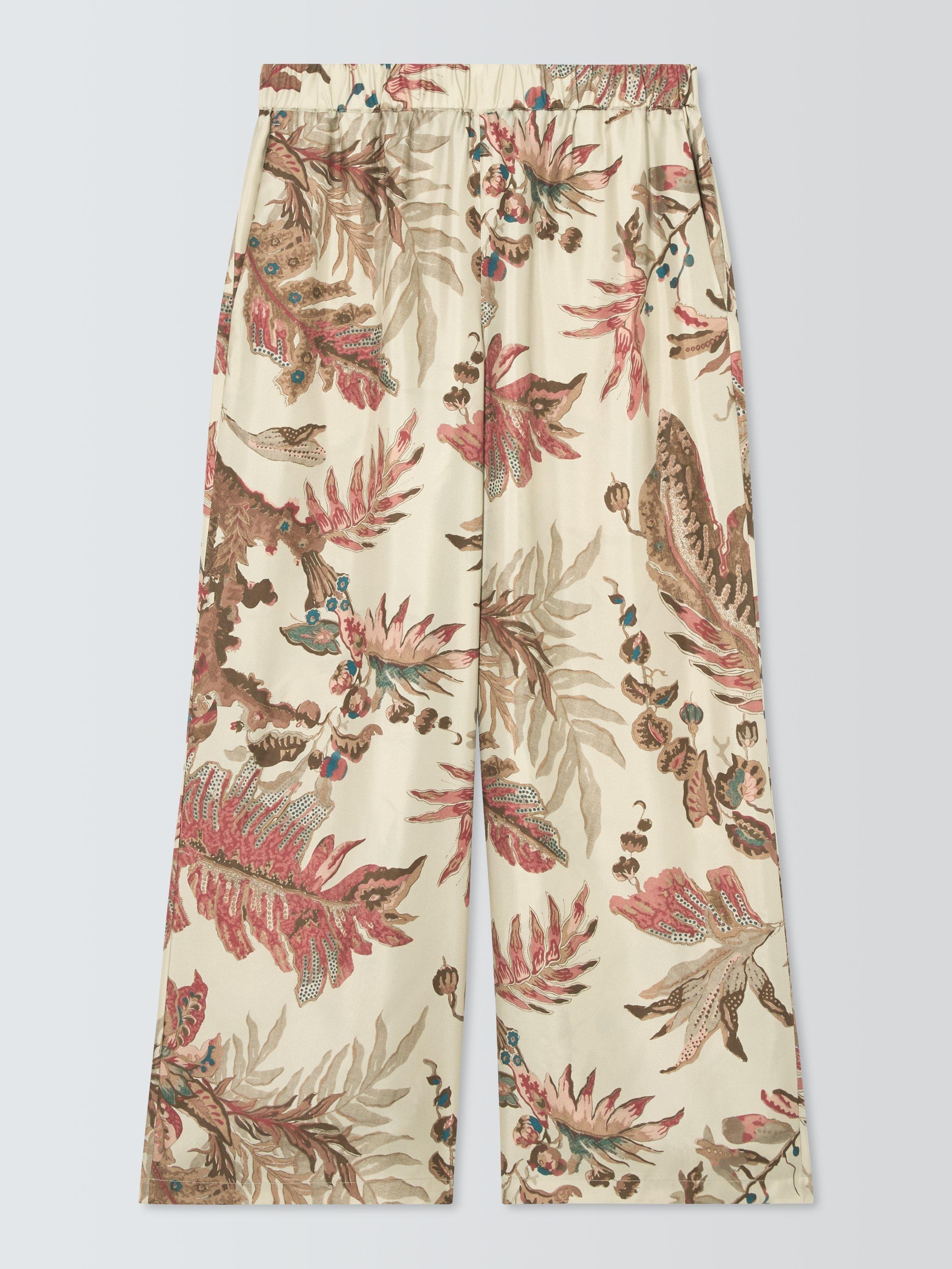 Product image 4 of 6, which shows Weekend MaxMara Temide Botanical Pure Silk Trousers, Beige/Multi, 6