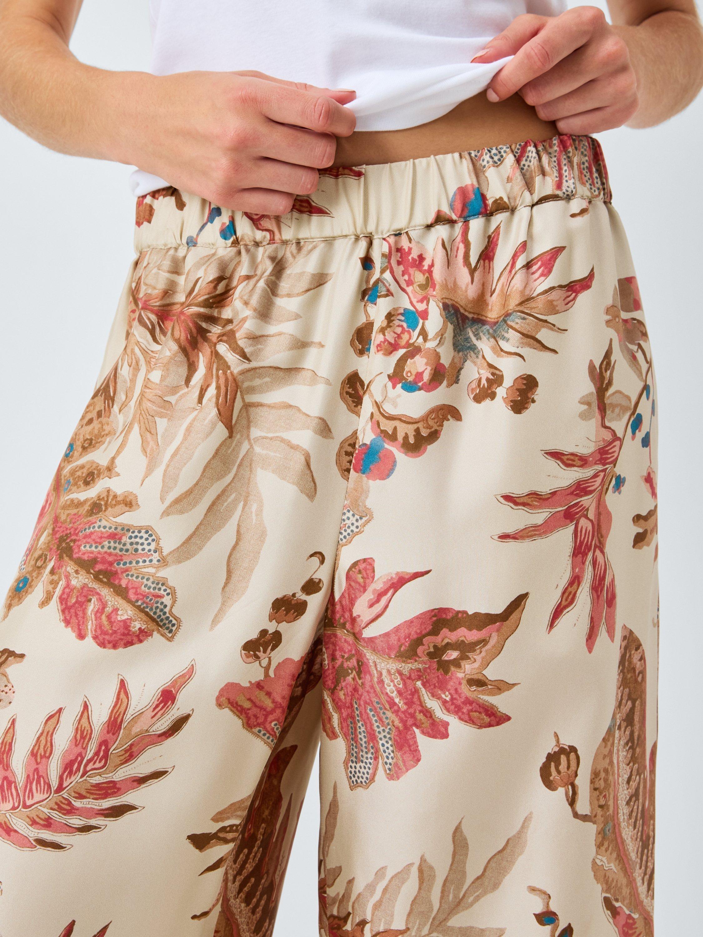 Product image 5 of 6, which shows Weekend MaxMara Temide Botanical Pure Silk Trousers, Beige/Multi, 6