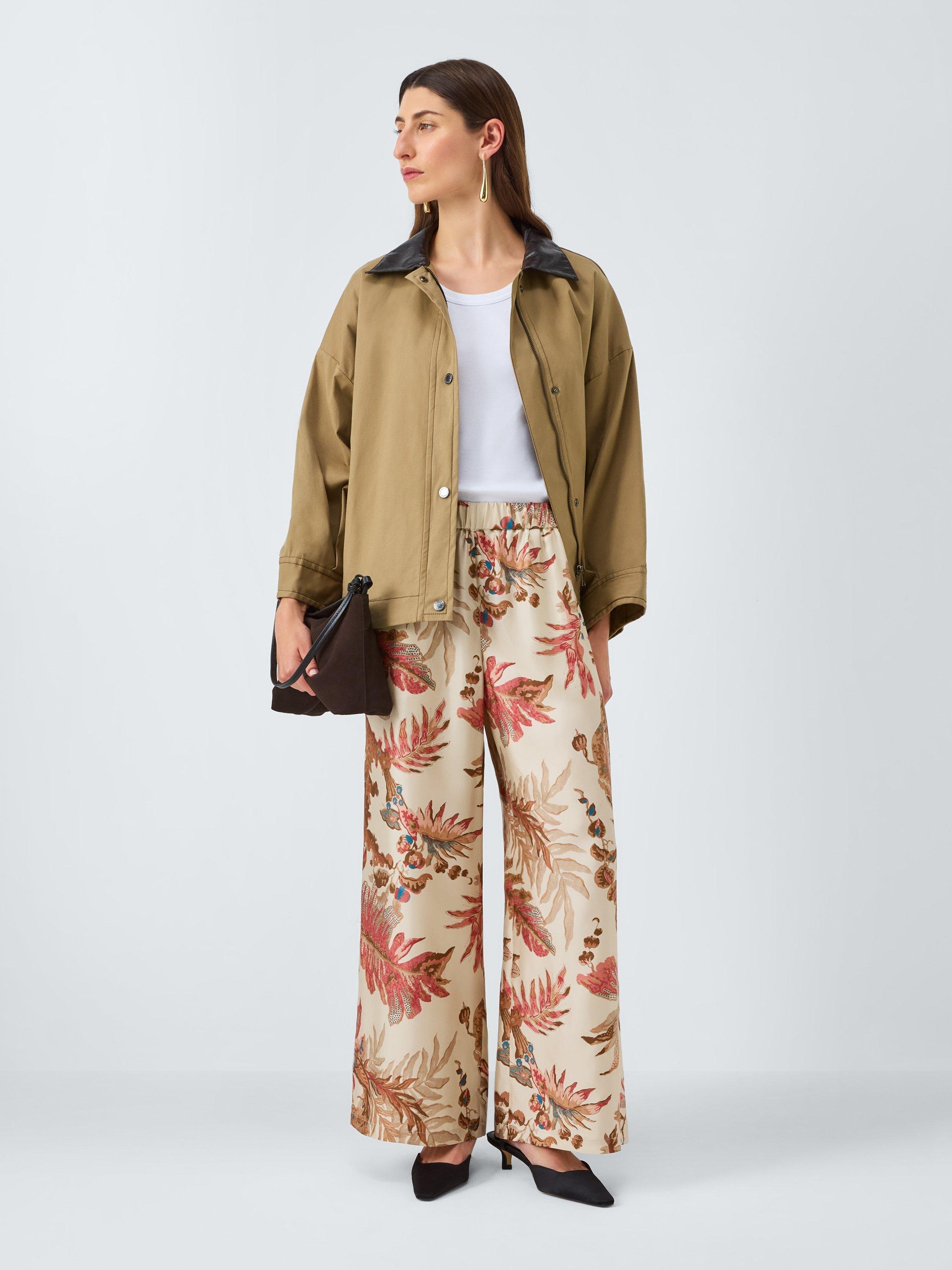 Product image 6 of 6, which shows Weekend MaxMara Temide Botanical Pure Silk Trousers, Beige/Multi, 6