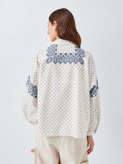Weekend MaxMara Adda Geometric Print Button Neck Long Sleeve Shirt - view 2, Ivory