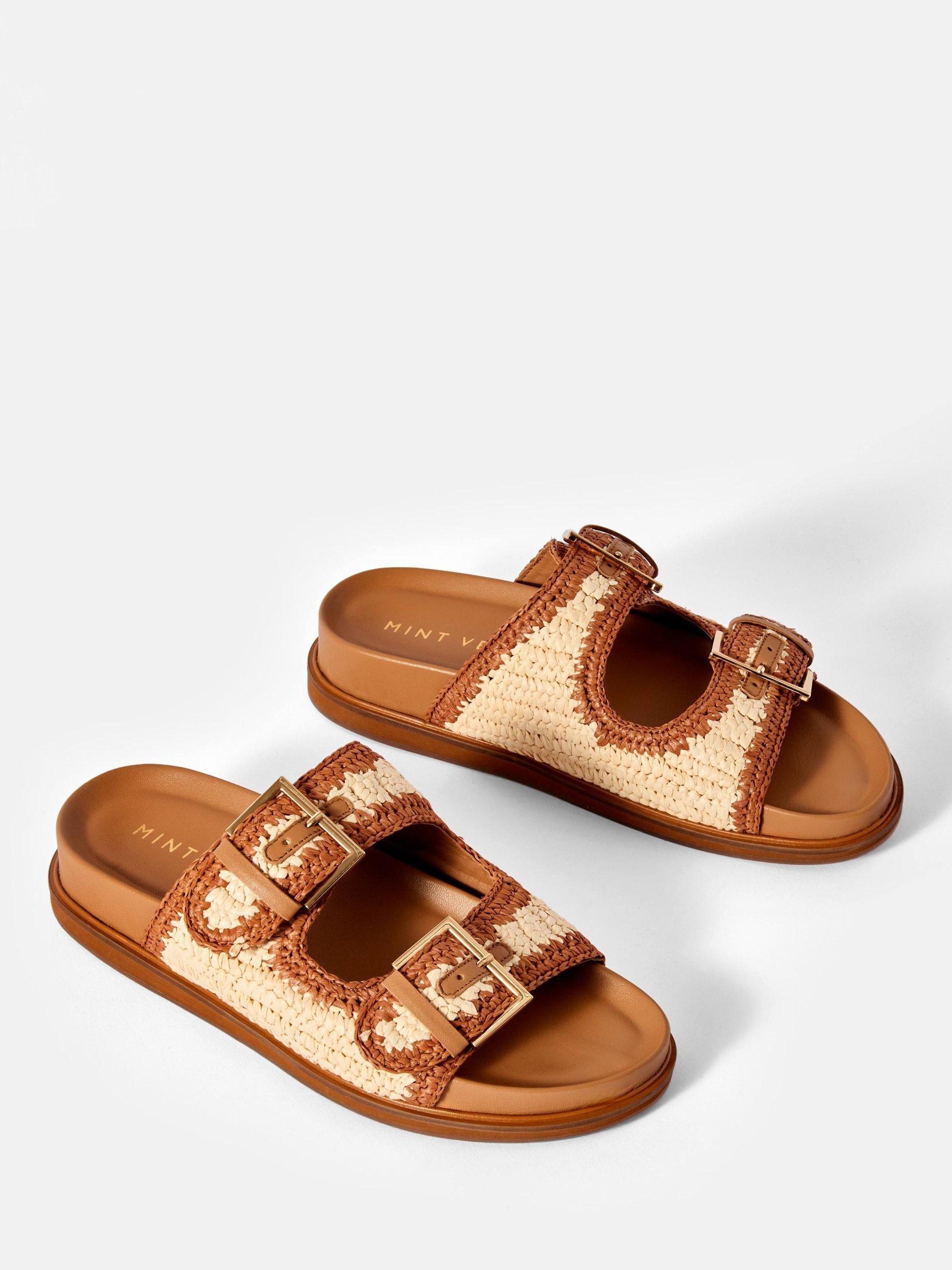 Product image 4 of 5, which shows Mint Velvet Raffia Slider Sandals, Tan/Cream, 4