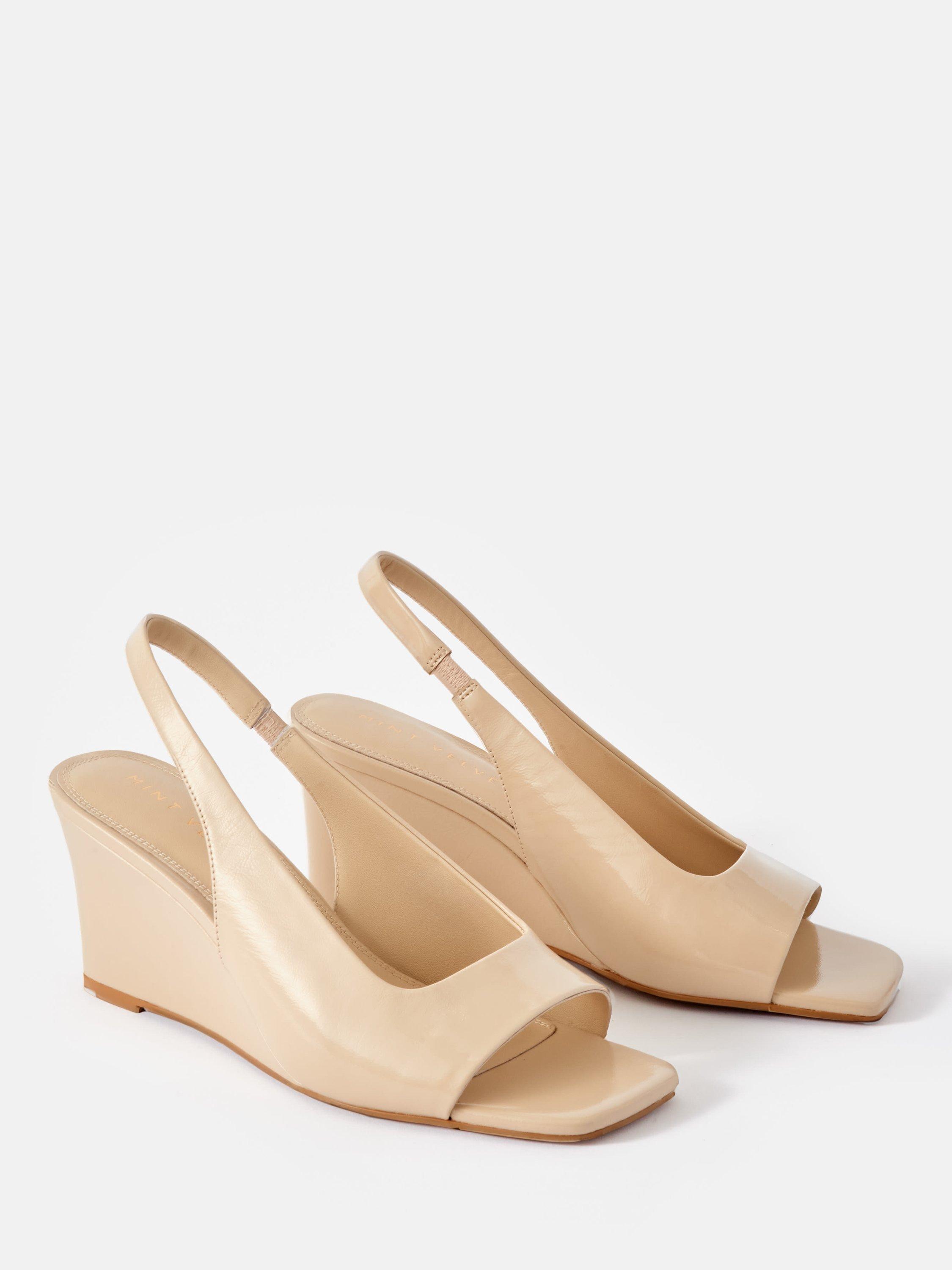 Product image 3 of 5, which shows Mint Velvet Sasha Leather Wedge Heel Sandals, Natural, 3