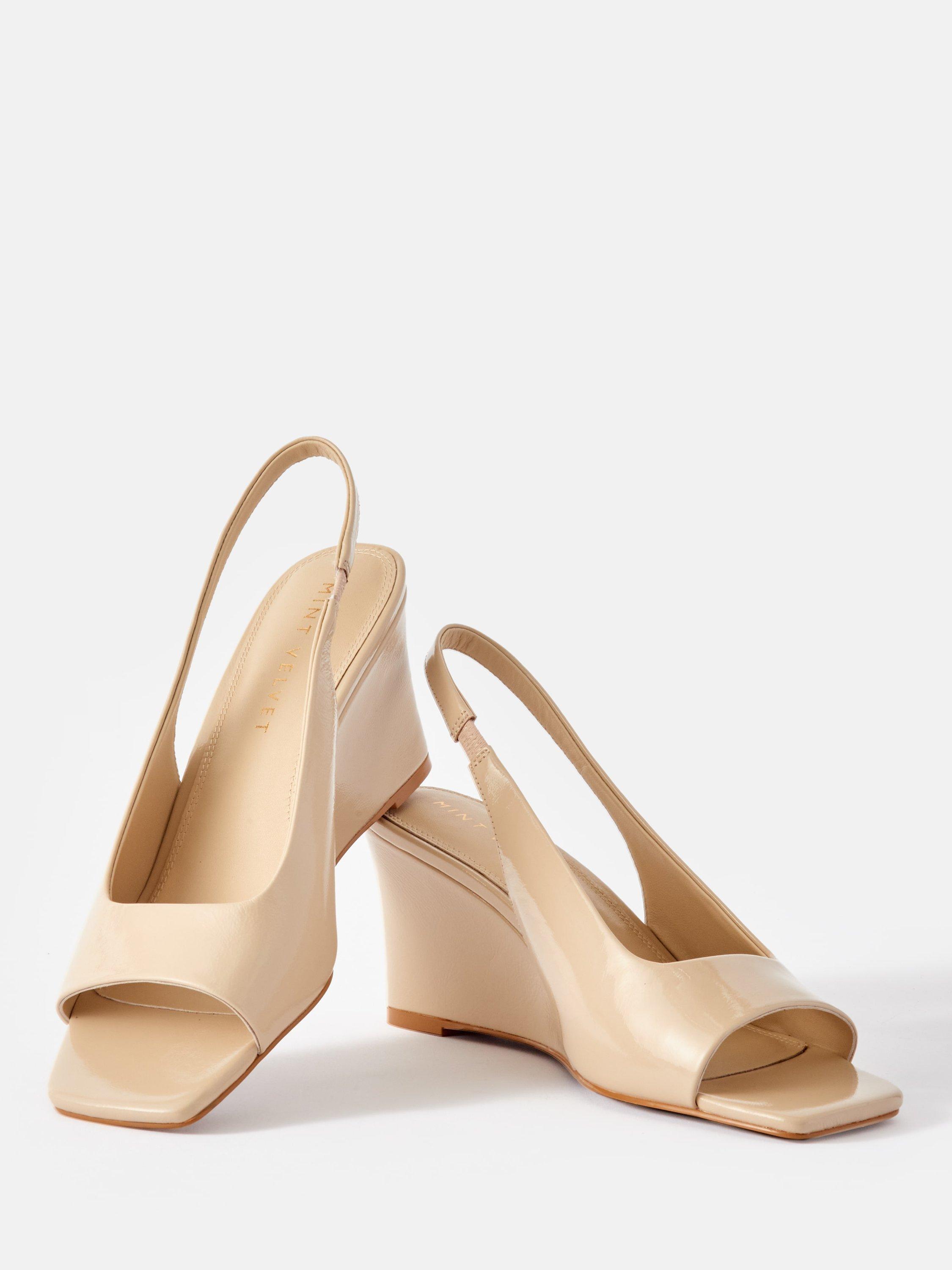 Product image 4 of 5, which shows Mint Velvet Sasha Leather Wedge Heel Sandals, Natural, 3