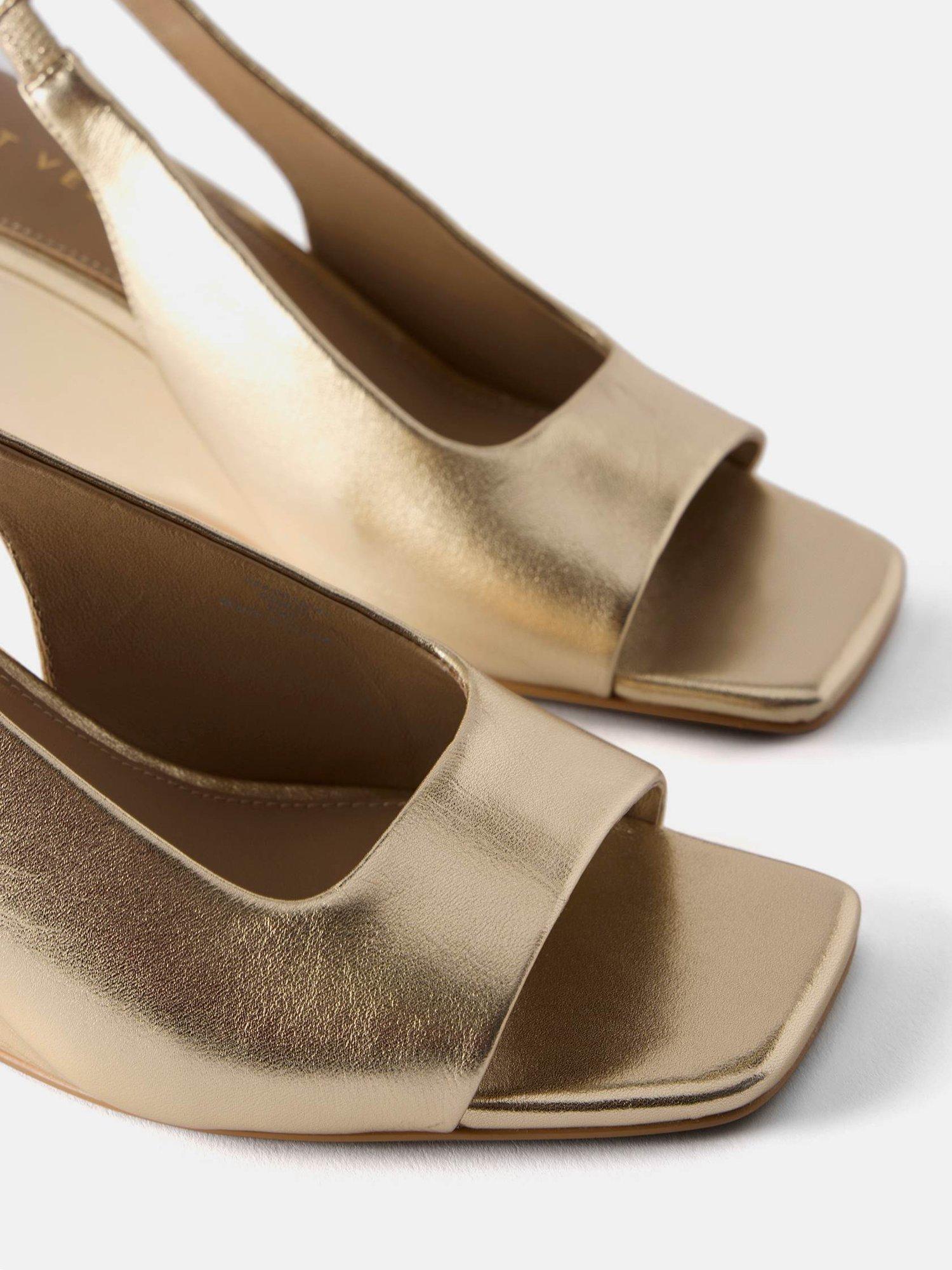 Product image 5 of 5, which shows Mint Velvet Sasha Leather Wedge Heel Sandals, Gold, 3