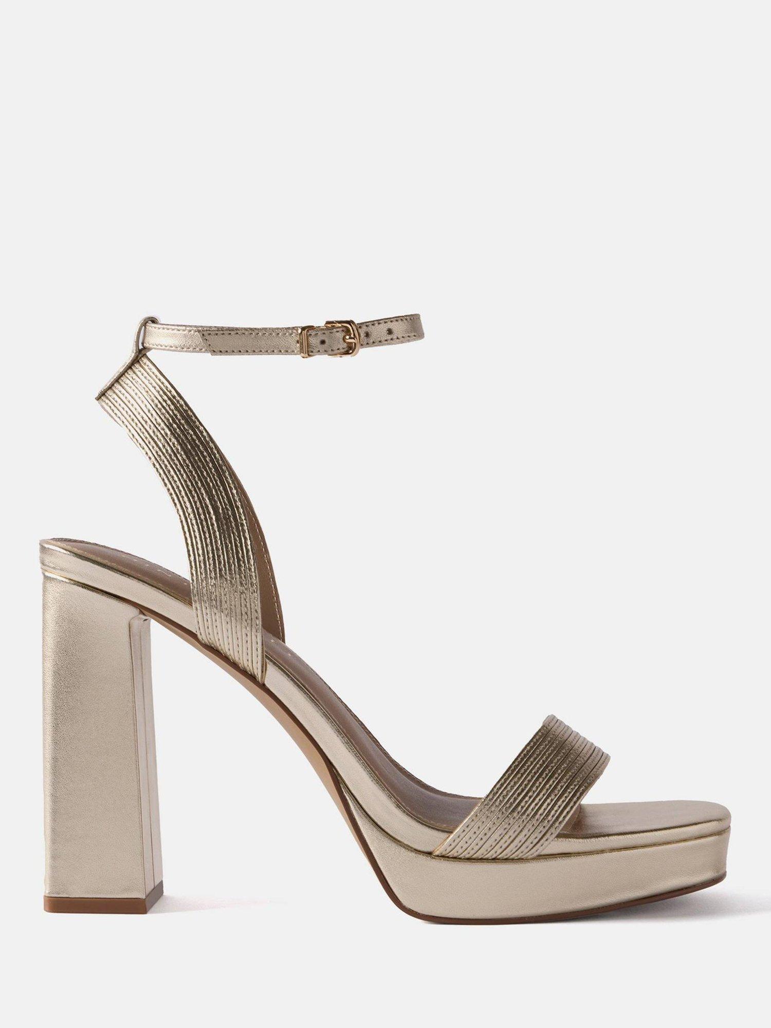 Product image 1 of 3, which shows Mint Velvet Leather Platform Strappy Heel Sandals, Gold, 5
