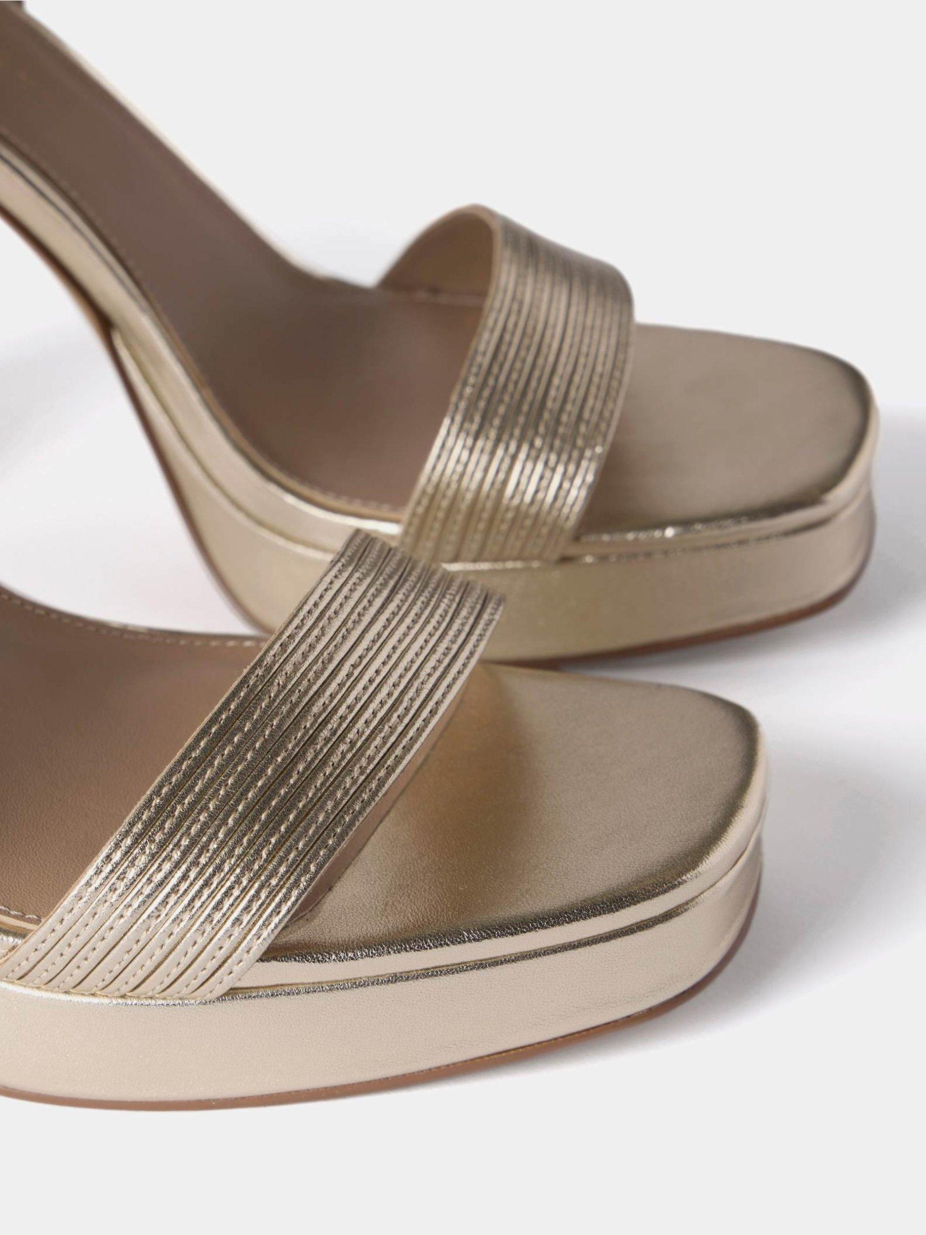 Product image 3 of 3, which shows Mint Velvet Leather Platform Strappy Heel Sandals, Gold, 5
