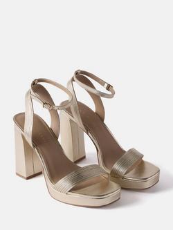 Mint Velvet Leather Platform Strappy Heel Sandals, Gold - view 2, Gold
