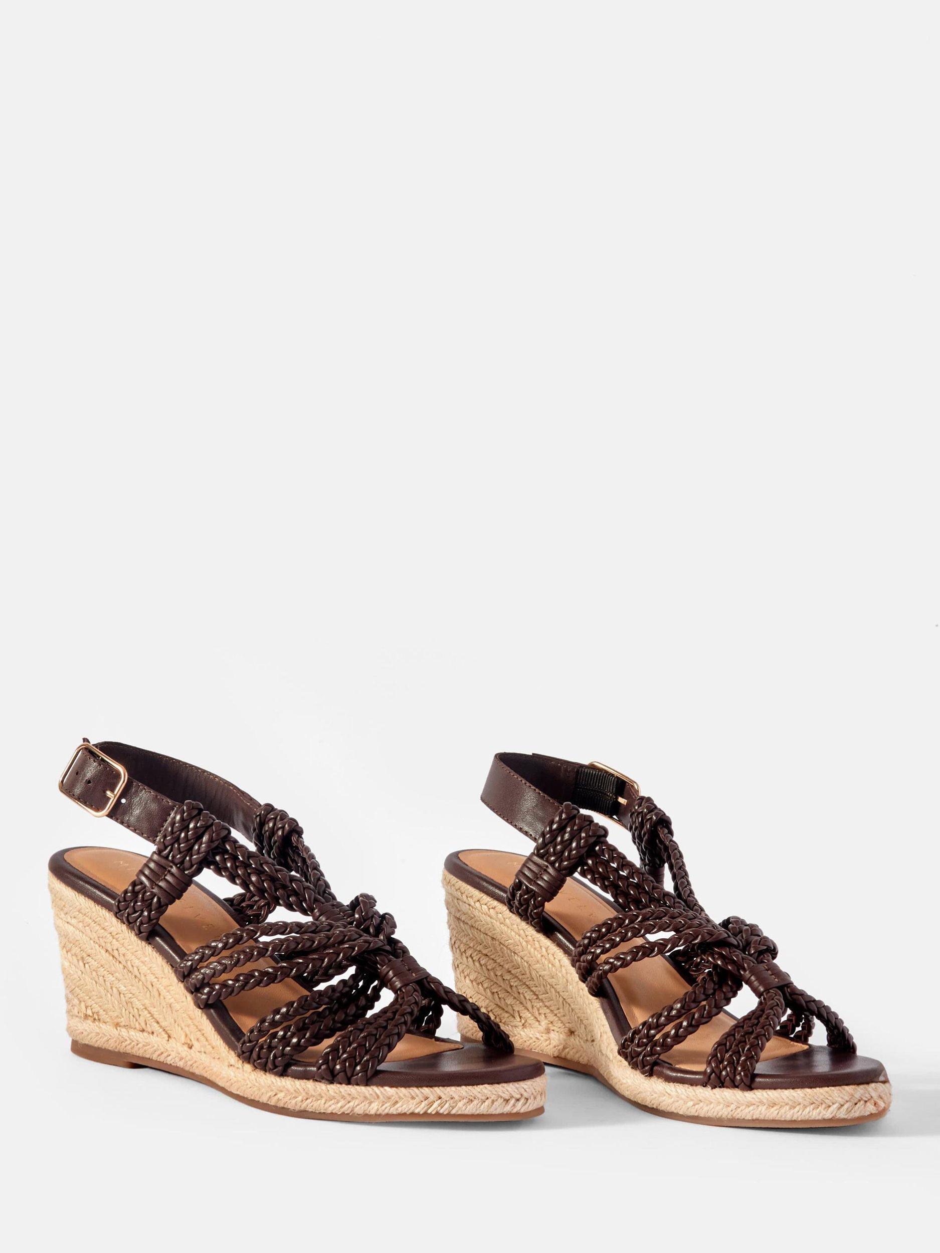 Product image 2 of 3, which shows Mint Velvet Susie Leather Rope Wedge Heel Sandals, Brown, 4