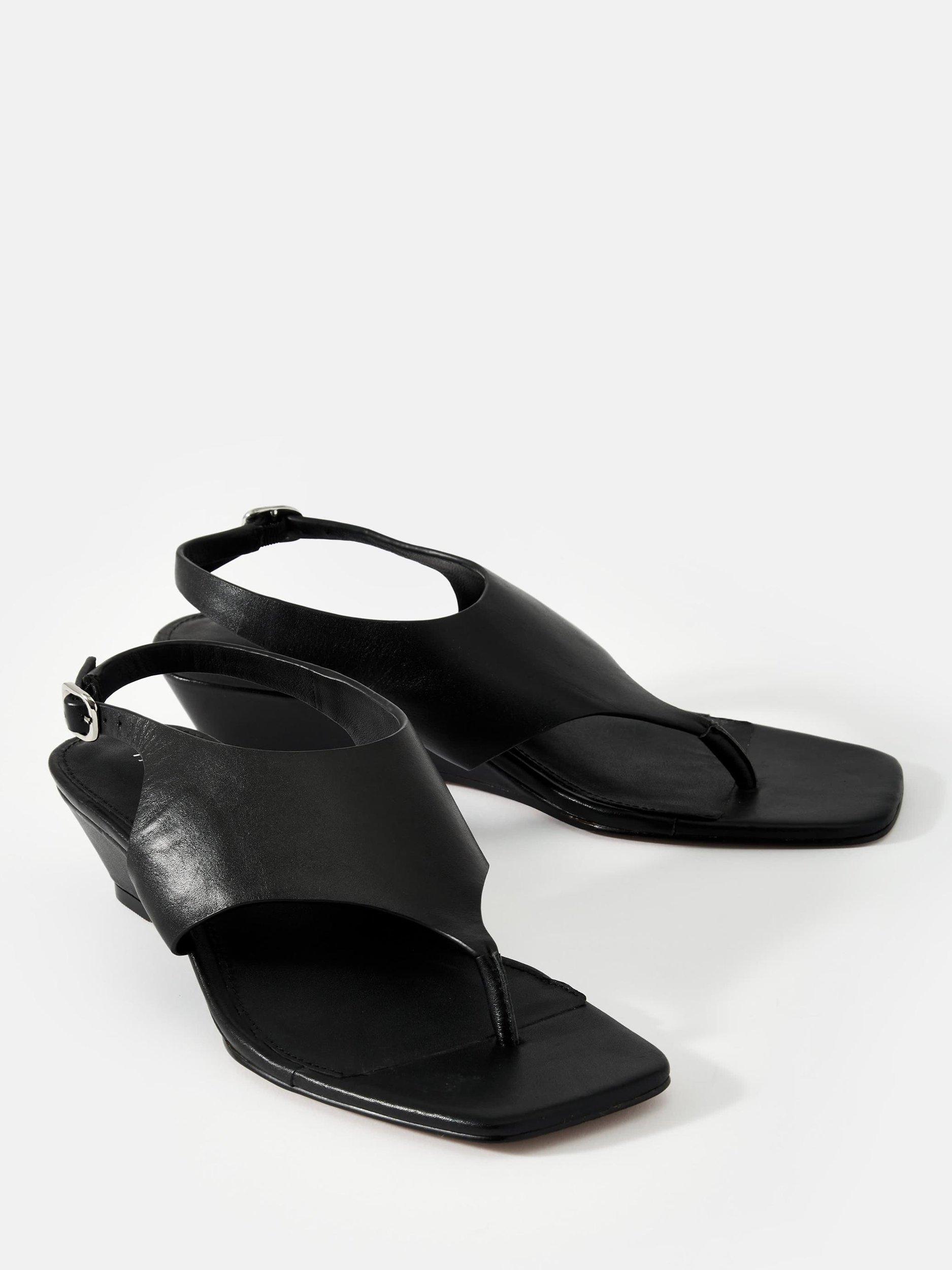 Product image 3 of 3, which shows Mint Velvet Cyra Leather Wedge Heel Flip Flops, Black, 3