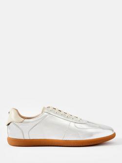 Mint Velvet Mia Leather Lace Up Trainers, Silver, Silver