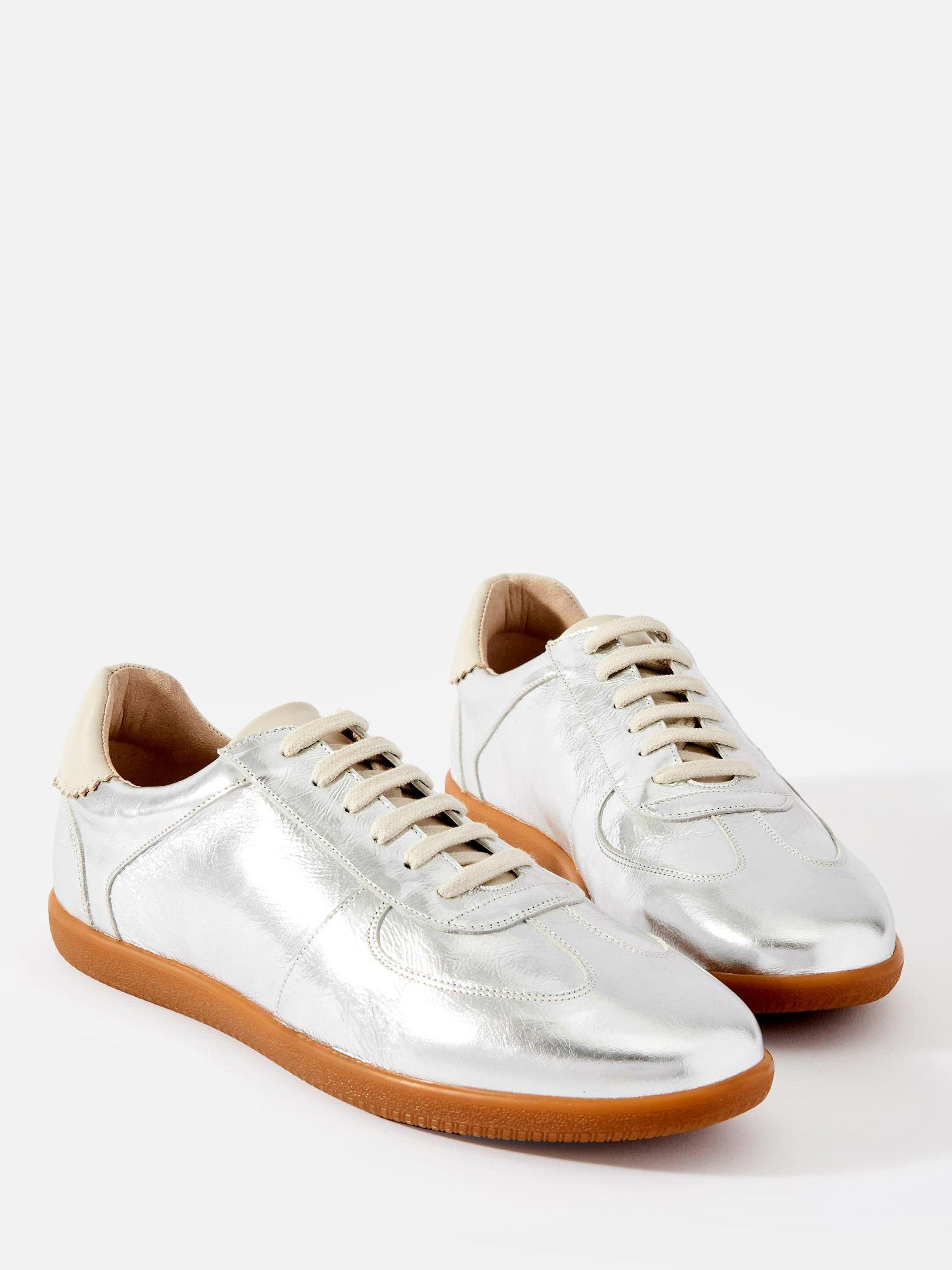 Product image 2 of 3, which shows Mint Velvet Mia Leather Lace Up Trainers, Silver, 3