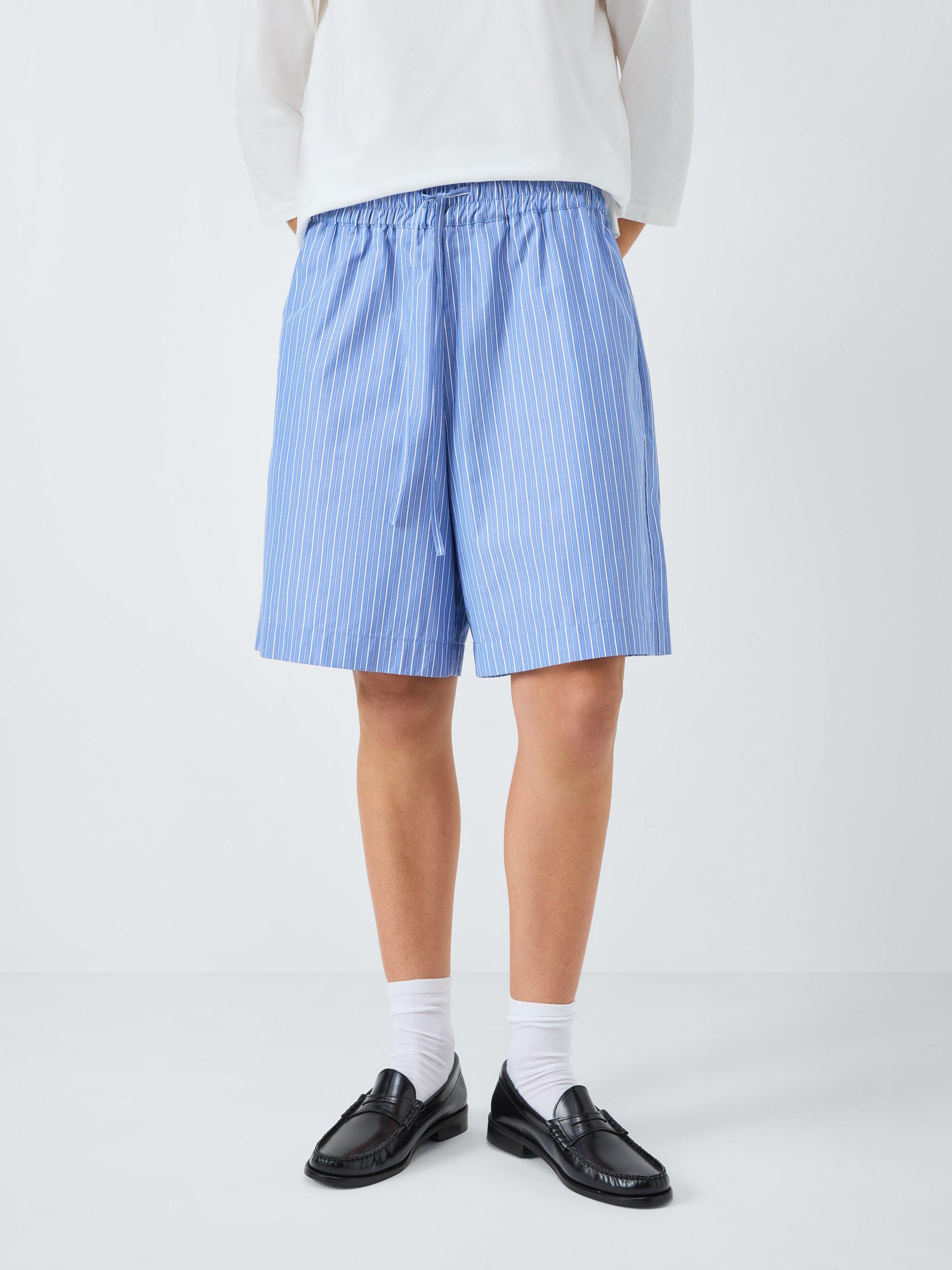 Product image 1 of 6, which shows Weekend MaxMara Corinto Striped Cotton Shorts, Blue/White, 6