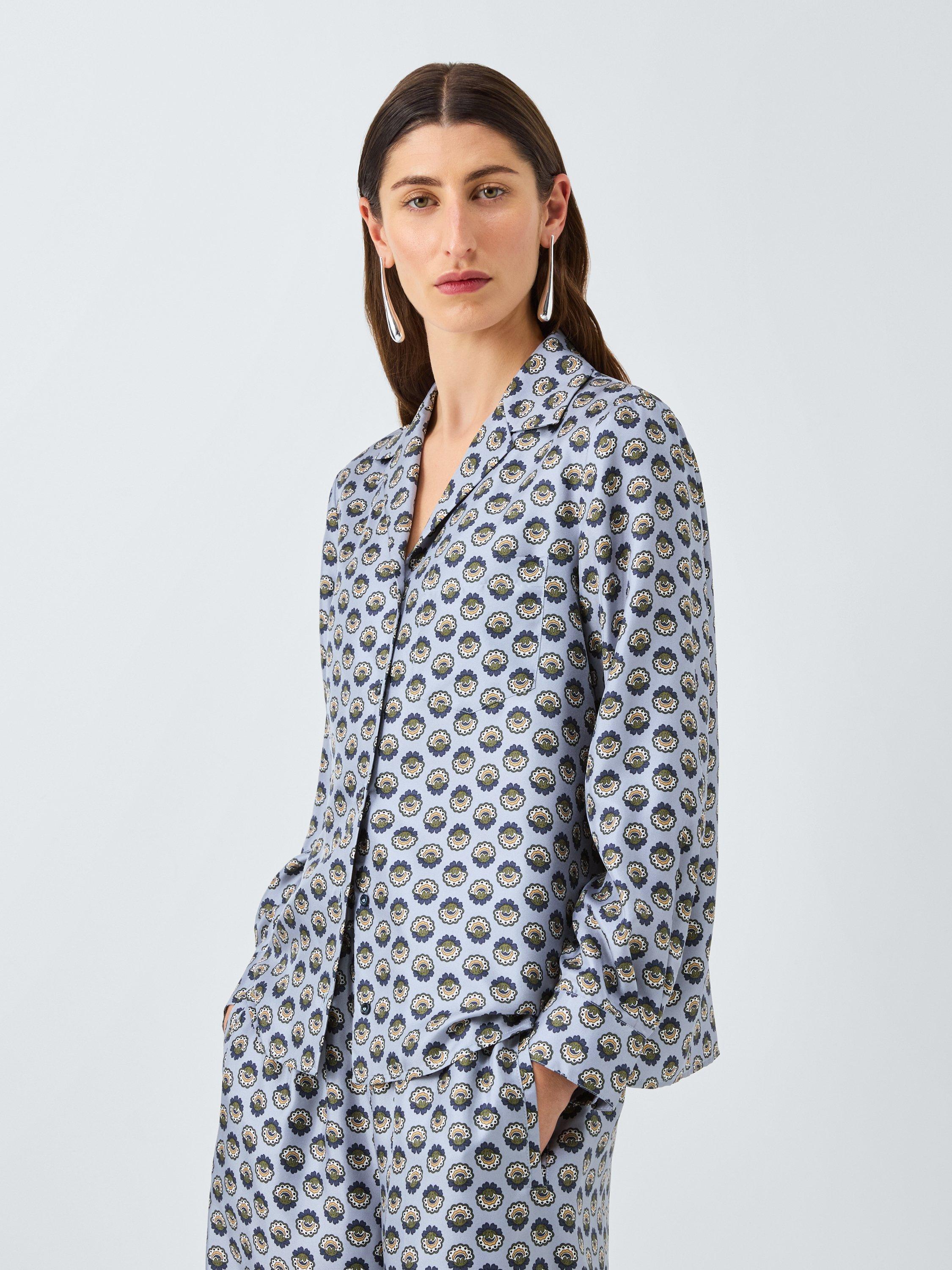 Product image 1 of 6, which shows Weekend MaxMara Oncia Geometric Floral Pure Silk Shirt, Light Blue, 6
