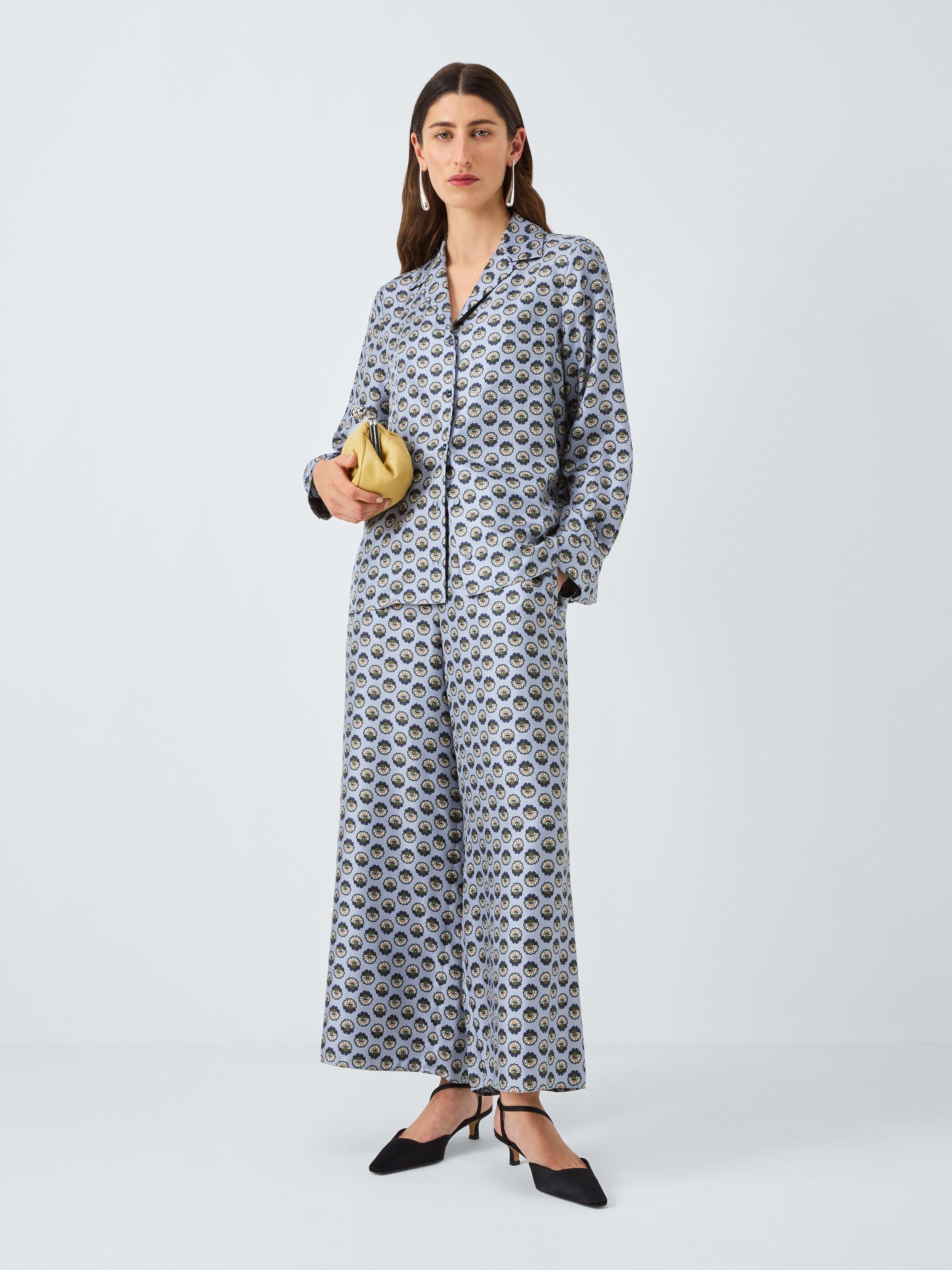 Product image 3 of 6, which shows Weekend MaxMara Oncia Geometric Floral Pure Silk Shirt, Light Blue, 6