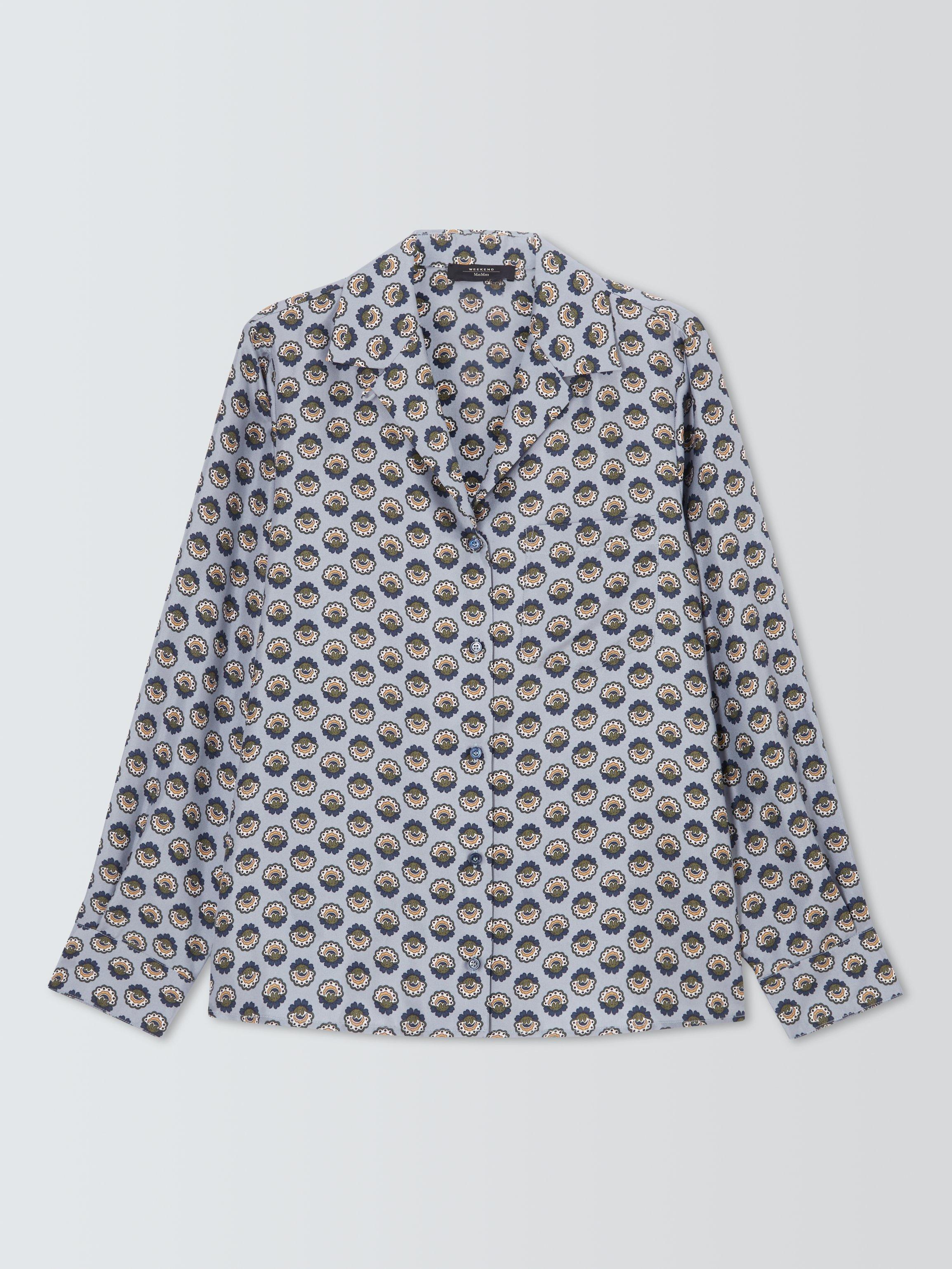 Product image 4 of 6, which shows Weekend MaxMara Oncia Geometric Floral Pure Silk Shirt, Light Blue, 6